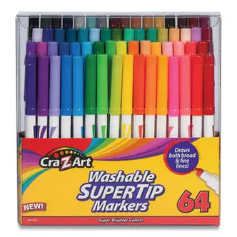 Washable SuperTip Markers, Fine/Broad Bullet Tips, Assorted Colors, 64/Set