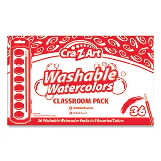 Washable Watercolor Classroom Pack, 8-Color Kits (Assorted Colors), 36 Kits/Box