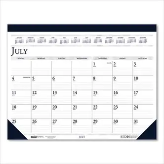 Recycled Academic Desk Pad Calendar, 18.5 x 13, White/Blue Sheets, Blue Binding/Corners, 14-Month (July to Aug): 2024 to 2025