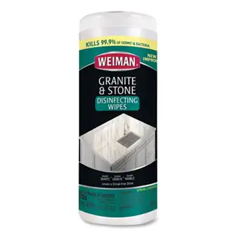 Granite and Stone Disinfectant Wipes, 1-Ply, 7 x 8, Spring Garden Scent, White, 30/Canister, 6 Canisters/Carton