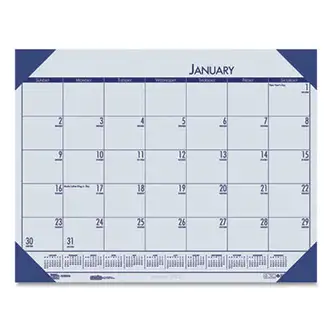 EcoTones Recycled Monthly Desk Pad Calendar, 18.5 x 13, Ocean Blue Sheets/Corners, Black Binding, 12-Month (Jan to Dec): 2024