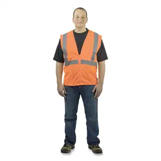 ANSI Class 2 Four Pocket Zipper Safety Vest, Polyester Mesh, Large, Hi-Viz Orange