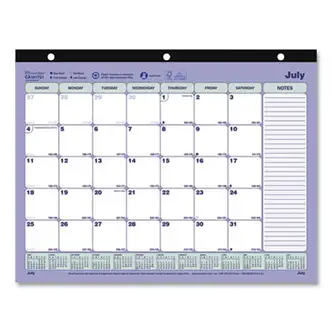 Academic 13-Month Binder-Insertable Desk Pad Calendar, 11 x 8.5, White/Blue/Green Sheets, 13-Month (July to July): 2024-2025