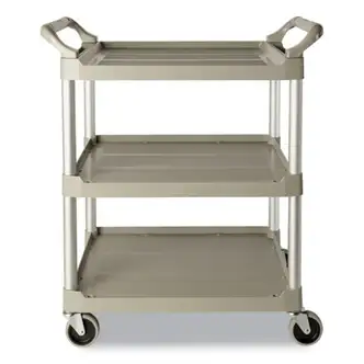 Three-Shelf Service Cart, Plastic, 3 Shelves, 200 lb Capacity, 18.63" x 33.63" x 37.75", Platinum