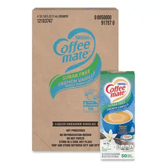 Liquid Coffee Creamer, Zero Sugar French Vanilla, 0.38 oz Mini Cups, 50/Box, 4 Boxes/Carton, 200 Total/Carton
