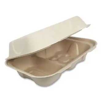 Fiber Hinged Hoagie Box Containers, 2-Compartment, 9 x 6 x 3, Natural, Paper, 500/Carton