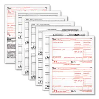W-2 Tax Forms for Inkjet/Laser Printers, Fiscal Year: 2023, Six-Part Carbonless, 8.5 x 5.5, 2 Forms/Sheet, 50 Forms Total