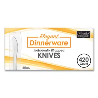 Elegant Dinnerware Heavyweight Cutlery, Individually Wrapped, Knife, White, 420/Box