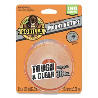 Tough & Clear Double-Sided Mounting Tape, Permanent, Holds Up to 0.25 lb per Inch, 1" x 12.5 ft, Clear