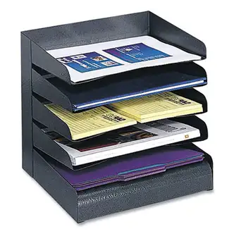Steel Horizontal-Tray Desktop Sorter, 5 Sections, Letter Size Files, 12" x 9.5" x 11.25", Black, Ships in 1-3 Business Days