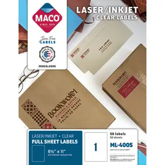 Matte Clear Printable Shipping Address Labels, Inkjet/Laser Printers, 8.5 x 11, Matte Clear, 50/Box