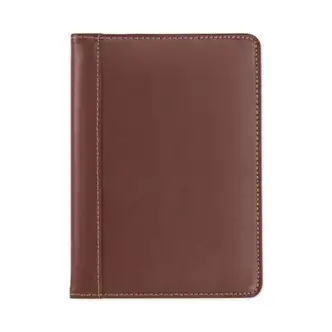 Contrast Stitch Leather Padfolio, 6.25w x 8.75h, Open Style, Brown