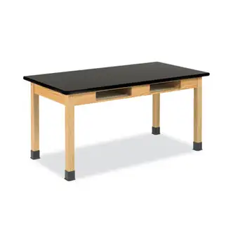 Classroom Book Compartment Science Table. 54w x 24d x 30h, Black ChemGuard High Pressure Laminate (HPL) Top, Oak Base