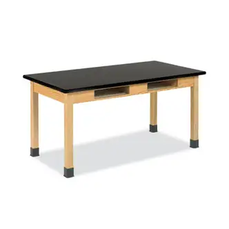 Classroom Book Compartment Science Table, 72w x 24d x 30h, Black High Pressure Laminate (HPL) Top, Oak Base