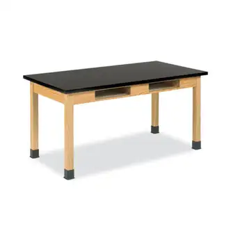 Classroom Book Compartment Science Table, 60w x 30d x 30h, Black Epoxy Resin Top, Oak Base
