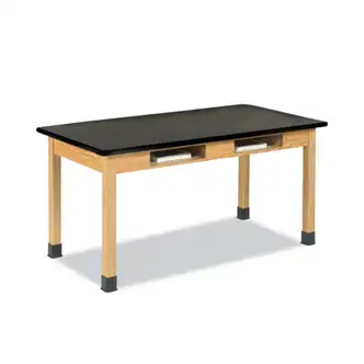 Classroom Book Compartment Science Table, 48w x 24d x 30h, Black ChemGuard High Pressure Laminate (HPL) Top, Oak Base