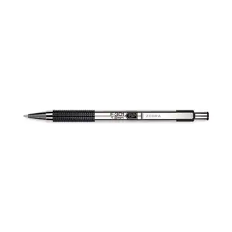 F-301 Ballpoint Pen, Retractable, Bold 1.6 mm, Black Ink, Stainless Steel/Black Barrel, 12/Pack