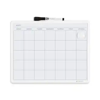 Magnetic Dry Erase Monthly Calendar, 14 x 11.66, White Surface, White Plastic Frame