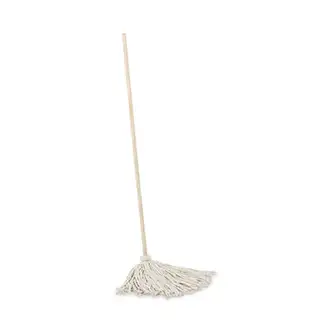 Handle/Deck Mops, #16 White Cotton Head, 48" Natural Wood Handle