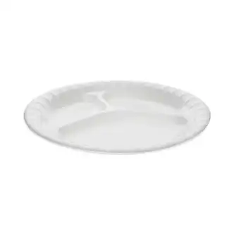 Placesetter Deluxe Laminated Foam Dinnerware, 3-Compartment Plate, 8.88" dia, White, 500/Carton