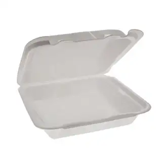 Foam Hinged Lid Container, Dual Tab Lock Happy Face, 8 x 7.75 x 2.25, White, 200/Carton