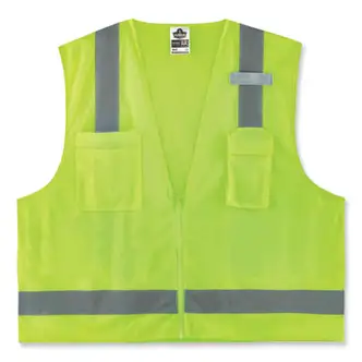 GloWear 8249Z Class 2 Economy Surveyors Zipper Vest, Polyester, Small/Medium, Lime