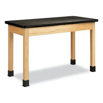 Classroom Science Table, 48w x 24d x 30h, Black High Pressure Laminate (HPL) Top, Clear Northwoods Oak Base