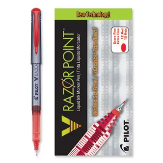 V Razor Point Liquid Ink Porous Point Pen, Stick, Extra-Fine 0.5 mm, Red Ink, Gray/Translucent Red Barrel, Dozen