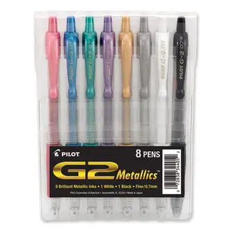 G2 Metallics Gel Pen, Retractable, Fine 0.7 mm, Assorted Ink and Barrel Colors, 8/Pack