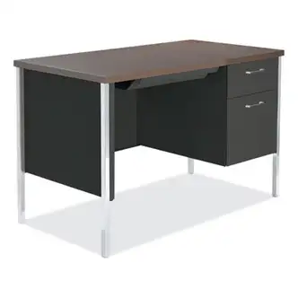 Single Pedestal Steel Desk, 45.25" x 24" x 29.5", Mocha/Black, Chrome Legs