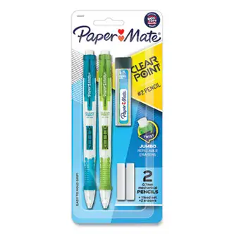 Clear Point Mechanical Pencils with Tube of Lead/Erasers, 0.7 mm, HB (#2), Black Lead, Randomly Assorted Barrel Colors, 2/PK