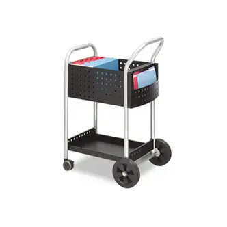 Scoot Dual-Purpose Mail and Filing Cart, Metal, 1 Shelf, 2 Bins, 22" x 27" x 40.5", Black/Silver