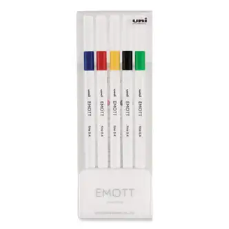 EMOTT Porous Point Pen, Stick, Fine 0.4 mm, Assorted Ink Colors, White Barrel, 5/Pack