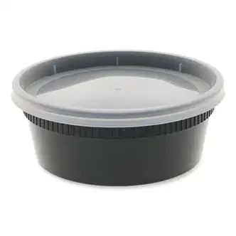 Newspring DELItainer Microwavable Container, 8 oz, 4.55 x 4.55 x 1.8, Black/Clear, Plastic, 240/Carton