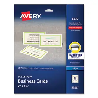Printable Microperforated Business Cards w/Sure Feed Technology, Inkjet, 2 x 3.5, Ivory, 250 Cards, 10/Sheet, 25 Sheets/Pack