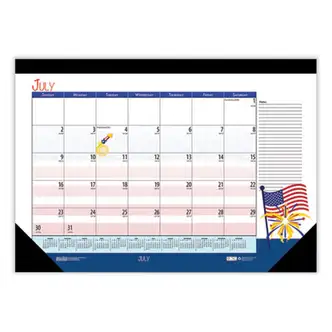Academic Year Recycled Desk Pad Calendar, Illustrated Seasons Artwork, 22 x 17, Black Binding, 12-Month (July-June):2024-2025