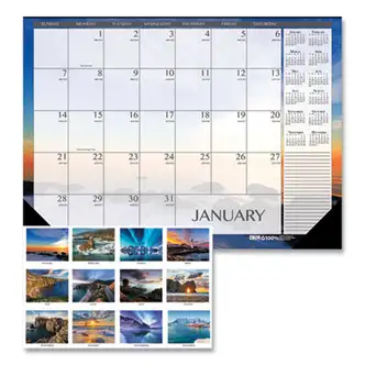 Recycled Earthscapes Desk Pad Calendar, Seascapes Photography, 22 x 17, Black Binding/Corners,12-Month (Jan to Dec): 2024