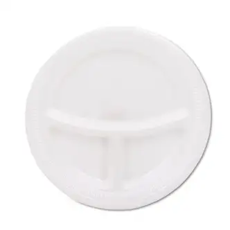 Mediumweight Foam Plates, 3-Compartment, 9" dia, White, 125/Pack