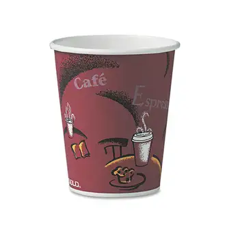 Paper Hot Drink Cups in Bistro Design, 10 oz, Maroon, 50/Pack