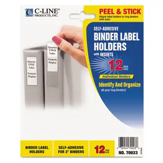Self-Adhesive Ring Binder Label Holders, Top Load, 2.25 x 3.06, Clear, 12/Pack