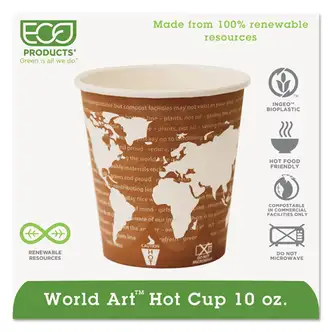 World Art Renewable and Compostable Hot Cups, 10 oz, 50/Pack, 20 Packs/Carton