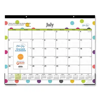 Teacher Dots Academic Desk Pad, 22 x 17, Black Binding, Clear Corners, 12-Month (July to June): 2024 to 2025