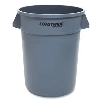 Open Top Round Trash Can, 32 gal, Plastic, Gray