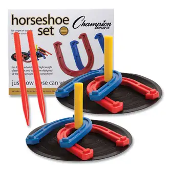 Indoor/Outdoor Rubber Horseshoe Set, 4 Rubber Horseshoes, 2 Rubber Mats, 2 Plastic Dowels