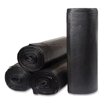 Low-Density Commercial Can Liners, Coreless Interleaved Roll, 60 gal, 1.2mil, 38" x 58", Black, 10 Bags/Roll, 10 Rolls/Carton