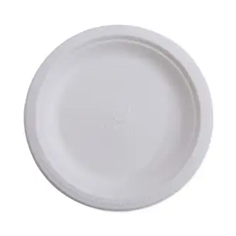 Renewable Sugarcane Dinnerware, Plate, 10" dia, Natural White, 50/Pack
