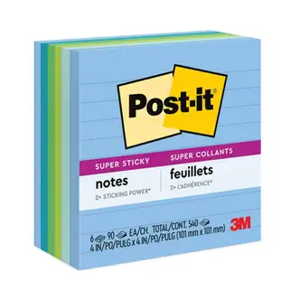 Recycled Notes in Oasis Collection Colors, Note Ruled, 4 x 4, 90 Sheets/Pad, 6 Pads/Pack