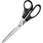 Business Source Stainless Steel Scissors - 8" Overall Length - Bent-right - Stainless Steel - Black - 1 Each