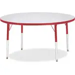Jonti-Craft Berries Adult Height Color Edge Round Table - For - Table TopLaminated Round, Red Top - Four Leg Base - 4 Legs - Adjustable Height - 24" to 31" Adjustment x 1.13" Table Top Thickness x 48" Table Top Diameter - 31" Height - Assembly Required - 