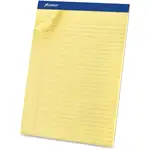 Ampad Basic Perforated Writing Pads - Legal - 50 Sheets - Stapled - 0.34" Ruled - 15 lb Basis Weight - Legal - 8 1/2" x 11 1/2"8.5" x 11.8" - Canary Yellow Paper - Dark Blue Binding - Sturdy Back, Chipboard Backing, Micro Perforated, Easy Tear - 1 Dozen